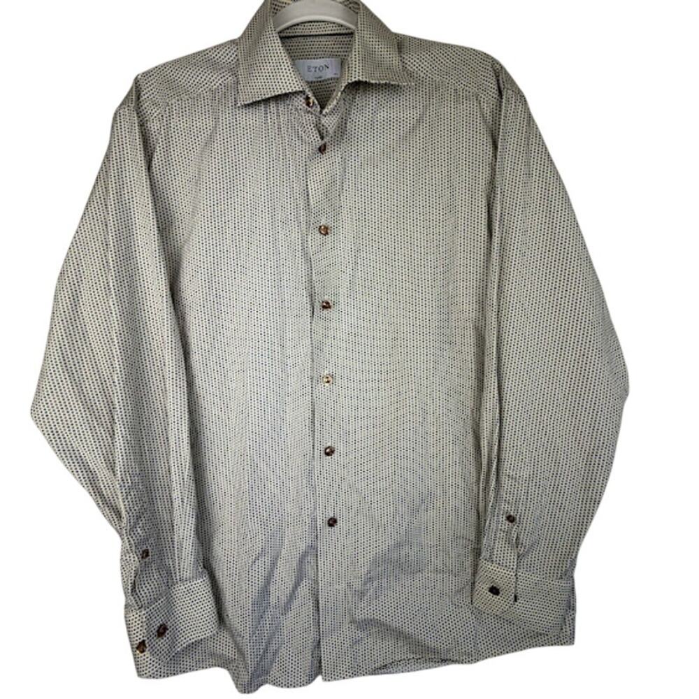 Eton Classic Poplin Dress Shirt Blue Geometric Print 15.5 / 39